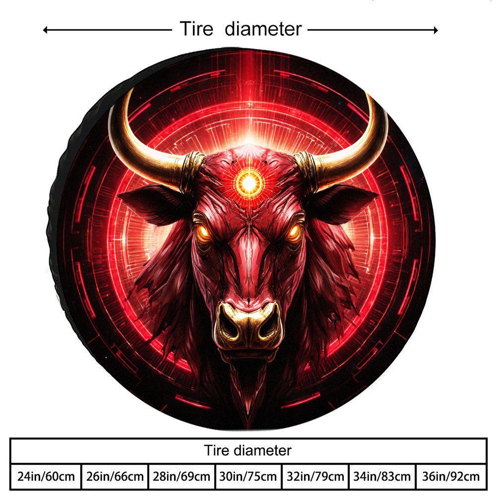 For SUV Truck Car Heavy-Duty Tire Cover With Cyberpunk Bull Head & Mechanic Design, Fit All-Terrain, Durable Polyester Fiber Whe