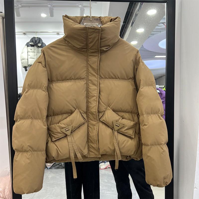 Womens Short Puffer Jacket With Stand Collar Warm Duck Down Coat Casual Winter Outerwear