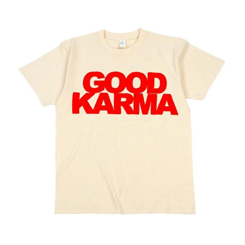 Футболки в стиле Y2K Хип-Хоп Уличная одежда Оверсайз Принт с буквами “GOOD KARMA” Y2k Круглый вырез Свободная Хлопковая Футболка Милый Топ Унисекс