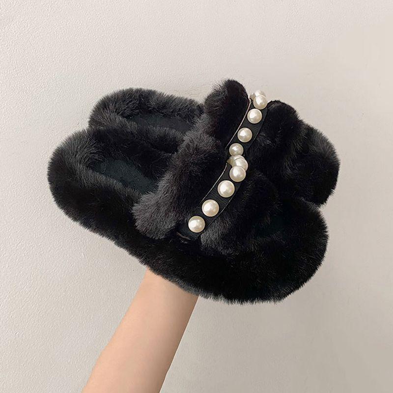 Инс пушистые тапочки женские осенне-зимние 2025 новый интернет-знаменитость пушистый плюшевый толстая подошва на платформе однословные хлопковые тапочки