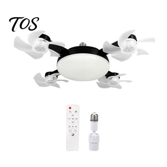 Quiet Room Fan with Light 3/4/5 Blade Ceiling & Remote Control, 2-in-1 Silent LED Drone E27 Socket Foldable Blades, 3-Speed Dimmable for Bedroom