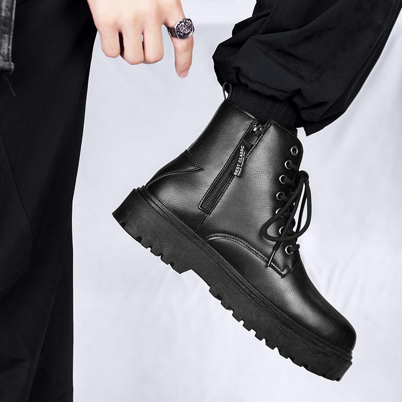 Мода осень мужская мода рабочие ботинки кроссовки круглый носок черные водонепроницаемые повседневные мотоциклетные ботинки с боковой молнией универсальные ботинки на платформе