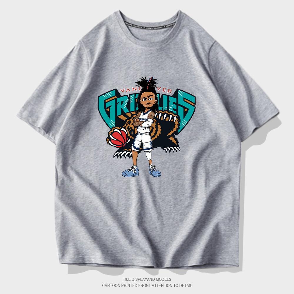 Grizzlies Morant cartoon short-sleeved T-shirt men's and women's trendy basketball sports loose half-sleeved training clothes