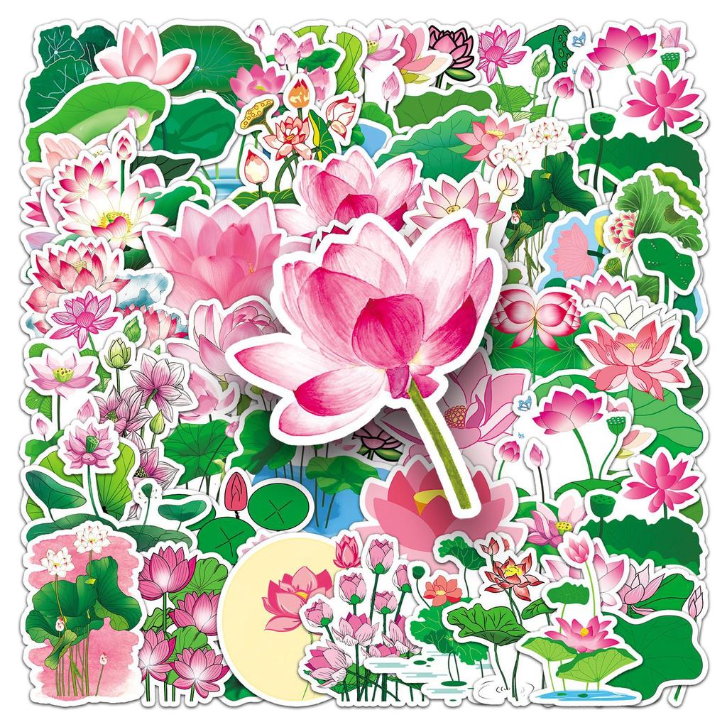 50 Листьев Лотоса Дудл Маленькие Свежие Растения Цветы Креативные DIY Наклейки на Мобильный Чемодан Водонепроницаемые