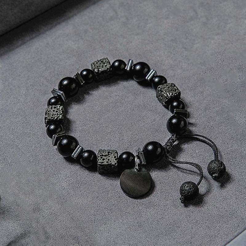 Регулируемый квадратный браслет из лавового камня вулкана для мужчин, модный черный стеклянный браслет из бисера, мужские ювелирные изделия, подарки