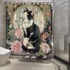 Ар-нуво Черно-белый кот с цветочным дизайном Водонепроницаемая шторка для душа для современного декора ванной комнаты, Идеально подходит для домашнего использования