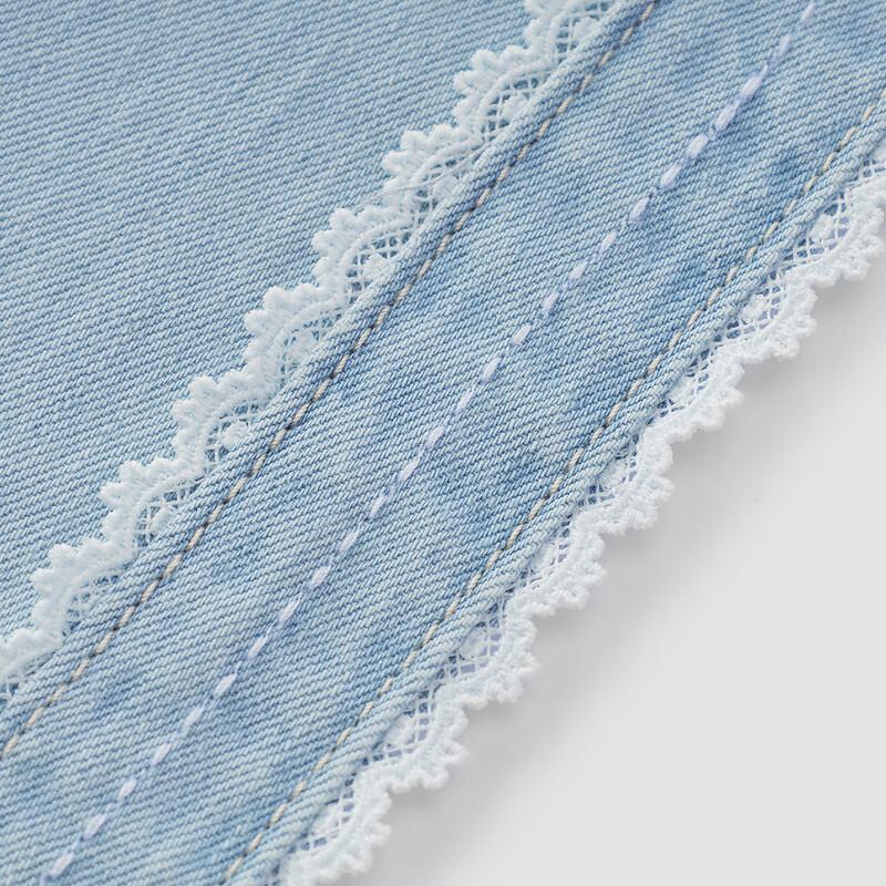 Semir Women's Summer Lace-Trimmed Loose Wide-Leg Denim Trousers