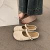 Fashion Women's Half Slippers 2025 Spring Summer New Vintage Fly Weave Baotou Flats Fashion Square Button Slip On Outdoor Casual Sandals