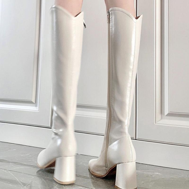 Footwear High Heels Shoes for Women Pointed Toe Ladies Boots Winter Knee Shaft Long Elegant Heeled Black New In Spring Autumn Pu