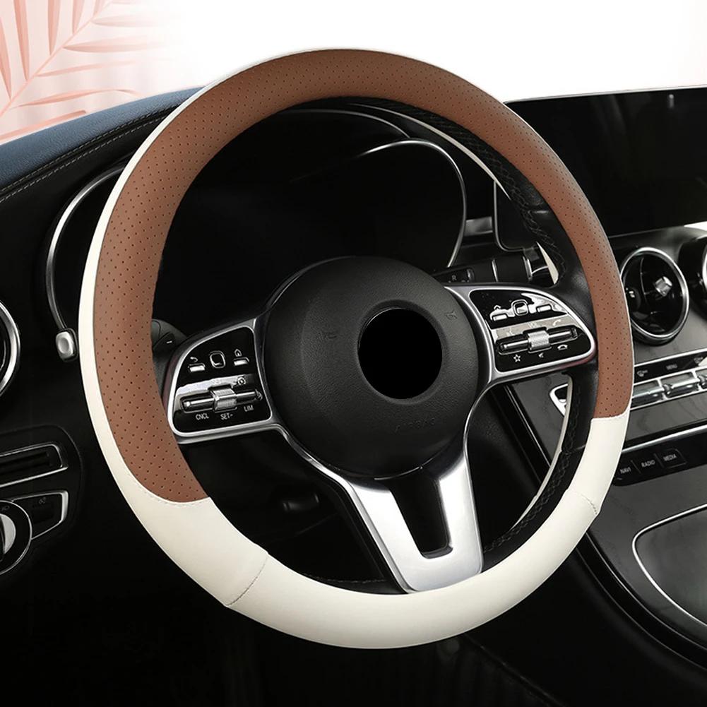Perforated Nappa Leather Car Steering Wheel Cover Warm In Winter Cool In Summer Non-slip PU Leather Auto For 38cm Steering Wheel