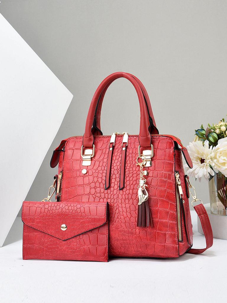 2024 Женский комплект сумок для матери и ребенка с крокодиловым узором: Вместительная, модная сумка через плечо на одно плечо