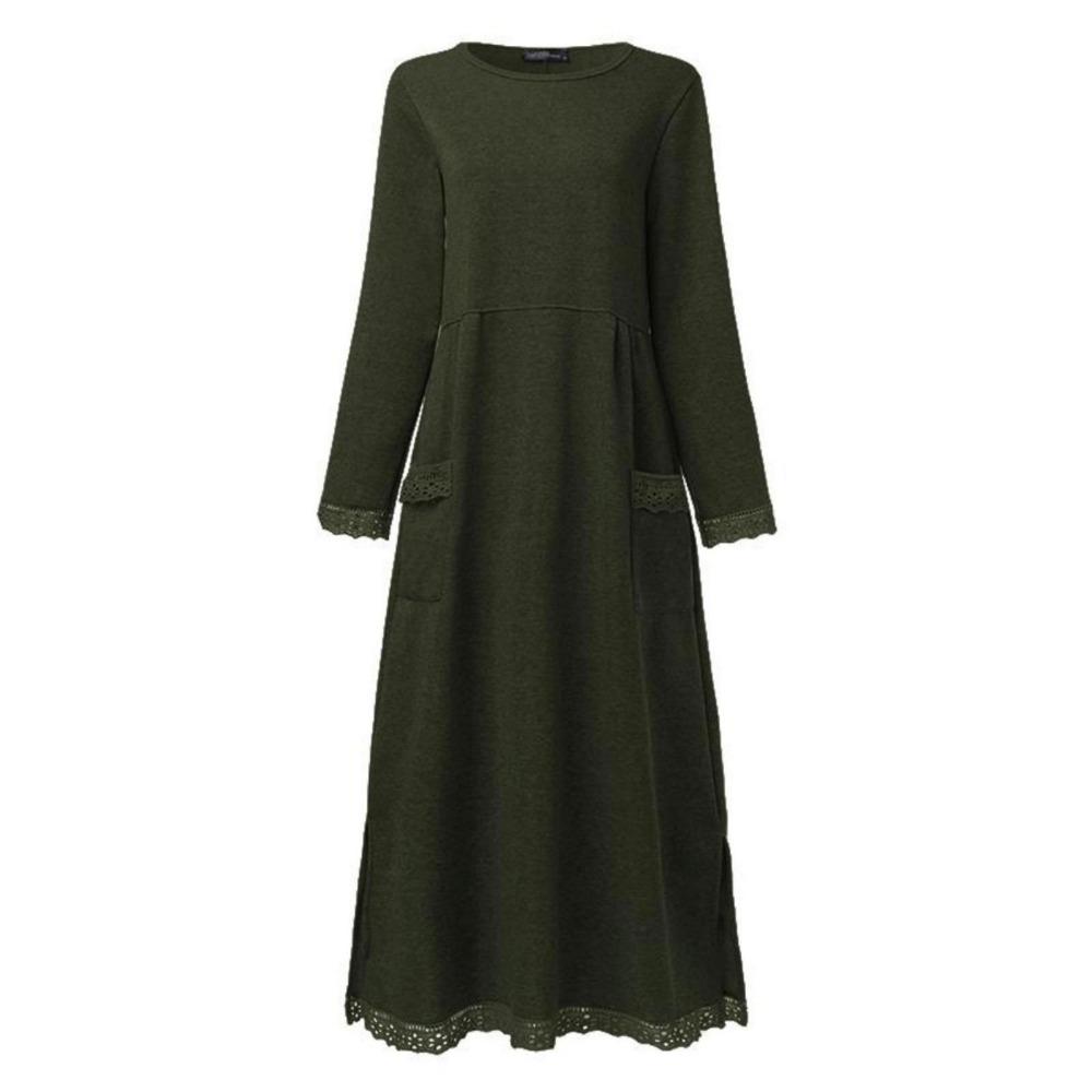 LYRIA Новая осенне-зимняя свободная длинная юбка, толстовка с плюшем, повседневное платье, женская мода, однотонное, с круглым вырезом, с длинным рукавом, праздничное платье 5XL