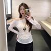 Американская Spice Girl однотонная блузка с открытыми плечами с длинным рукавом, солнцезащитная футболка, женская весенняя нишевая облегающая тонкая повседневная топ ins тренд