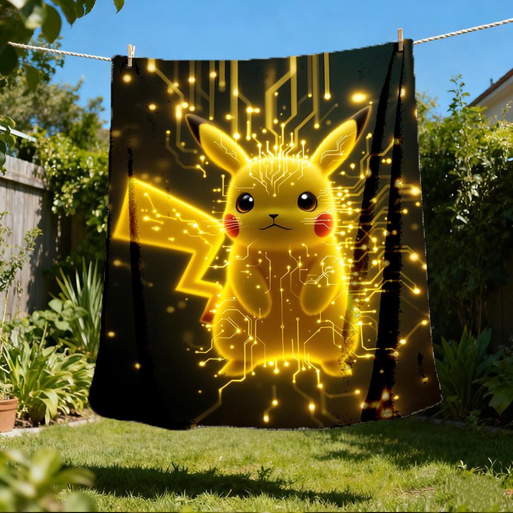 1pc Pikachu, Pokémon Outdoor Flannel Blanket, Lightweight Warm Cozy for Travel Camping Office Soft Polyester Fabric