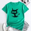 Повседневная футболка с короткими рукавами из чистого хлопка с принтом кота для женщин