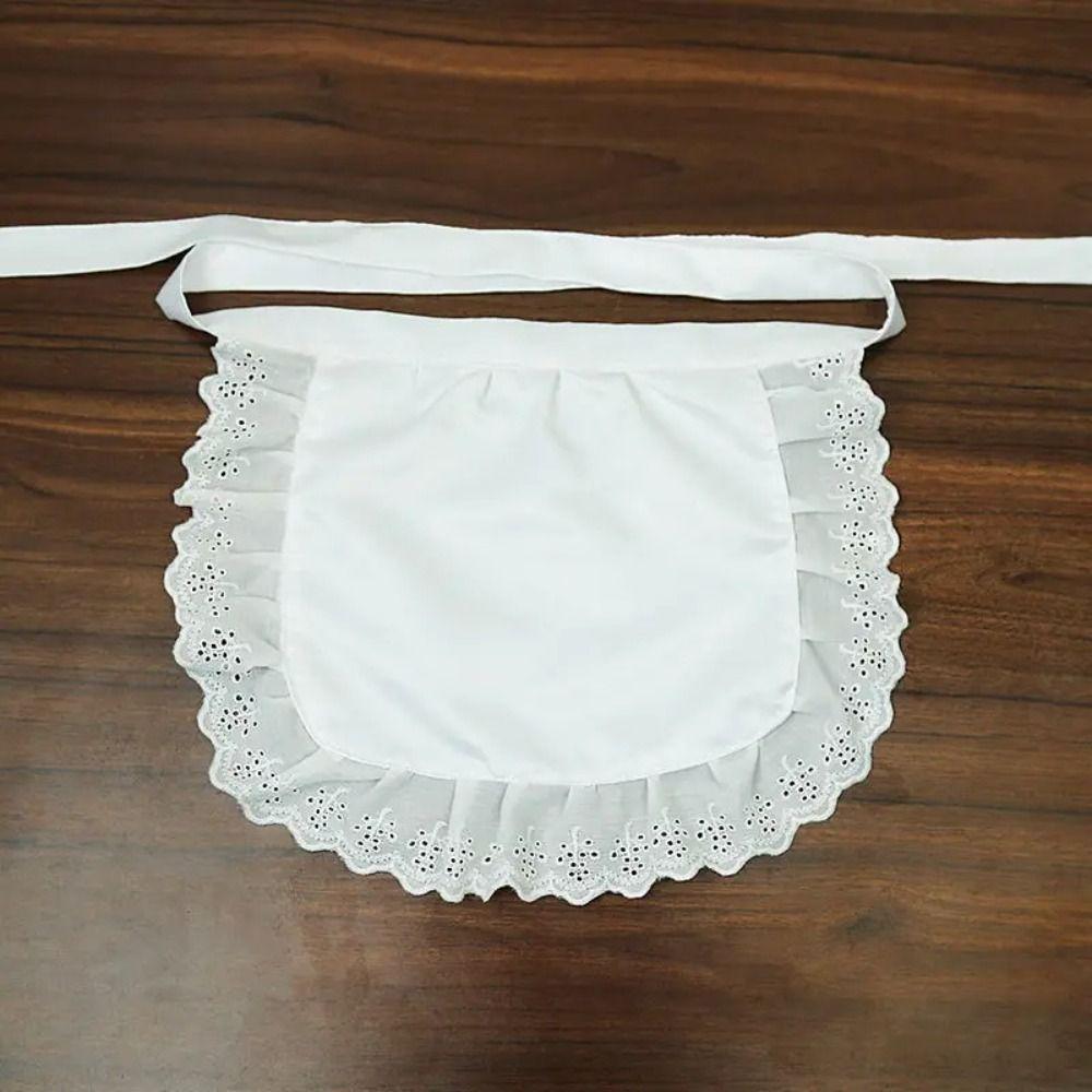 Black White Half Waist Apron Sexy Lace Short Waist Apron New Pinafore Beauty Flower Coffee Shop
