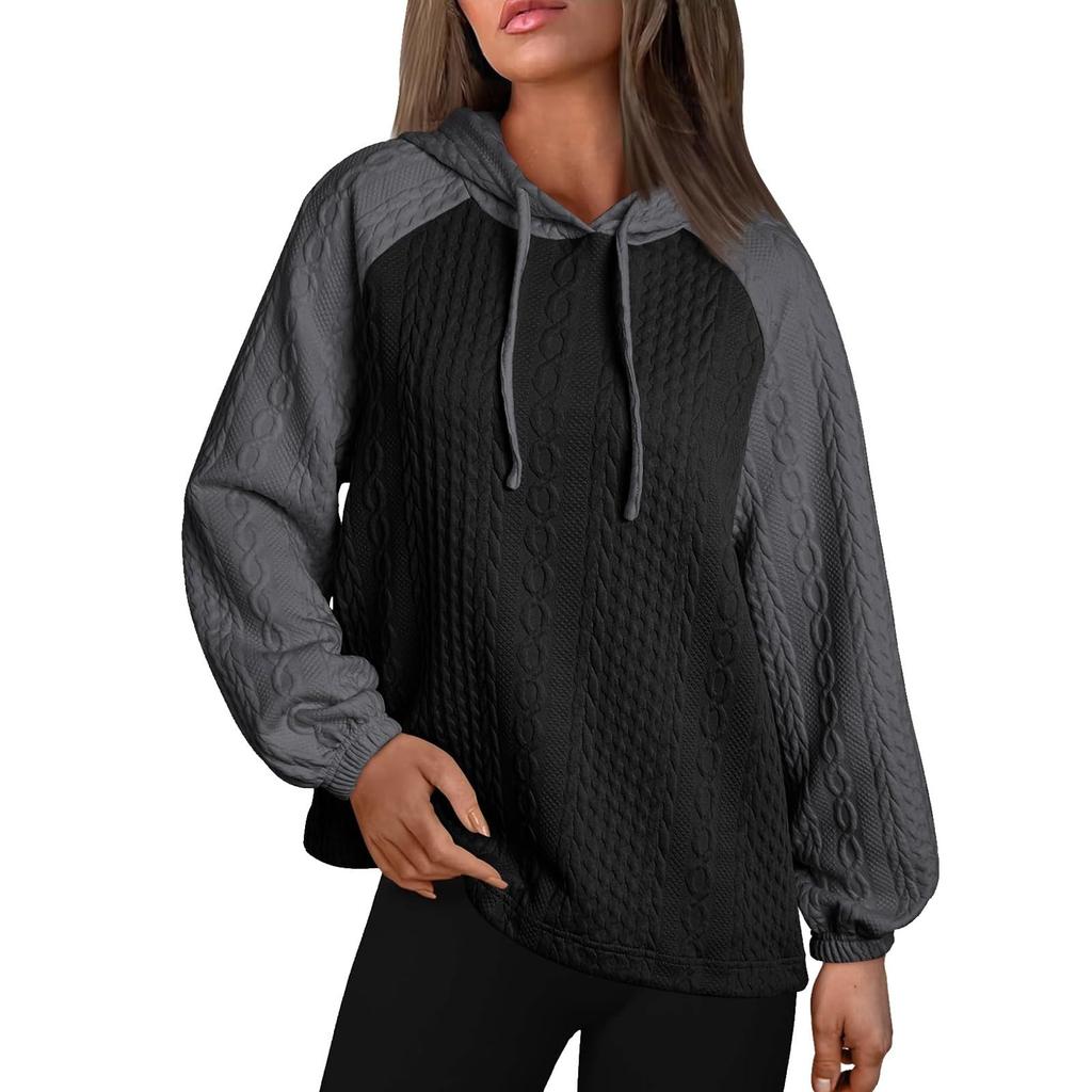 Женская модная толстовка с капюшоном и завязками, с длинными рукавами, контрастная повседневная толстовка