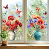 3D Stereoscopic, Butterfly, Flower, Vase Glass Sticker, Living Room Window Sticker, Removable, Electrostatic Sticker, Coffee Shop Decoration