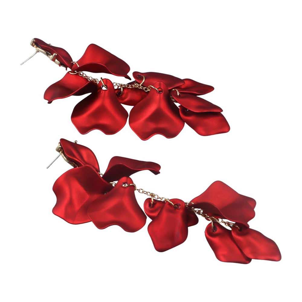 Vintage Red Rose Drop Petals Long Tassel Flower Jewelry Dangle Earrings Stud Earring Accessories