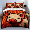 Cute Pig with Abstract Background Print Bedding Set 1 Duvet Cover 2 Pillowcases for Adult and Children Luxury Gift Full Size
