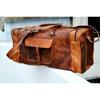 Men Genuine Goat Leather 24" Brown Duffle Travel Gym Weekend Overnight Bag