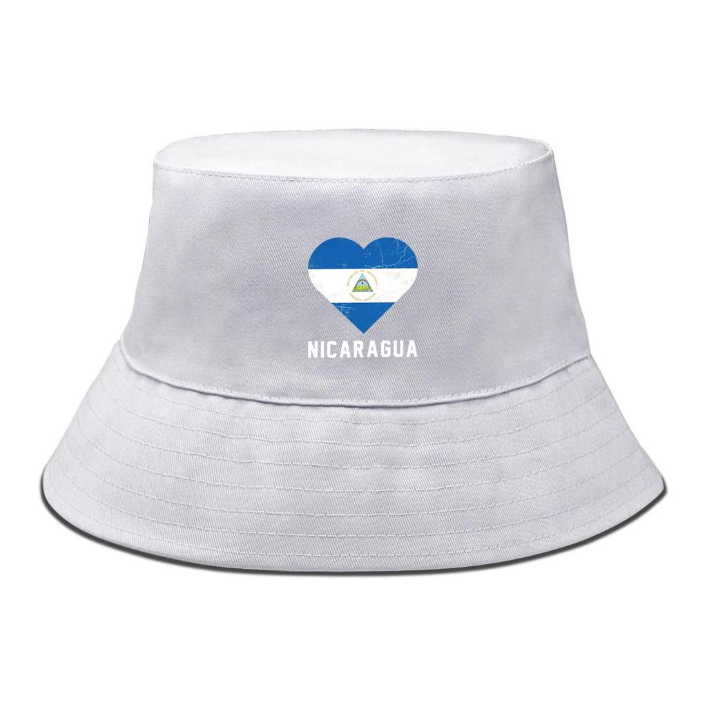 Flag of Nicaragua Print Bucket Hat , Heart Fisherman Cap Unisex Casual Spring Beach Hat