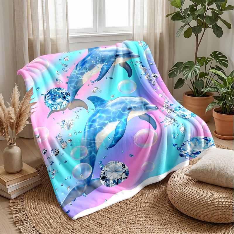 Dolphins Leaping at Sunset Theme blanket Lightweight Warm Flannel Blanket Decorative Throw Blanket for Home Decoration