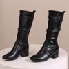 Женские ботильоны на высоком каблуке, новые осенне-зимние, толстый каблук с пряжкой на ремне, большие римские сапоги до середины голени