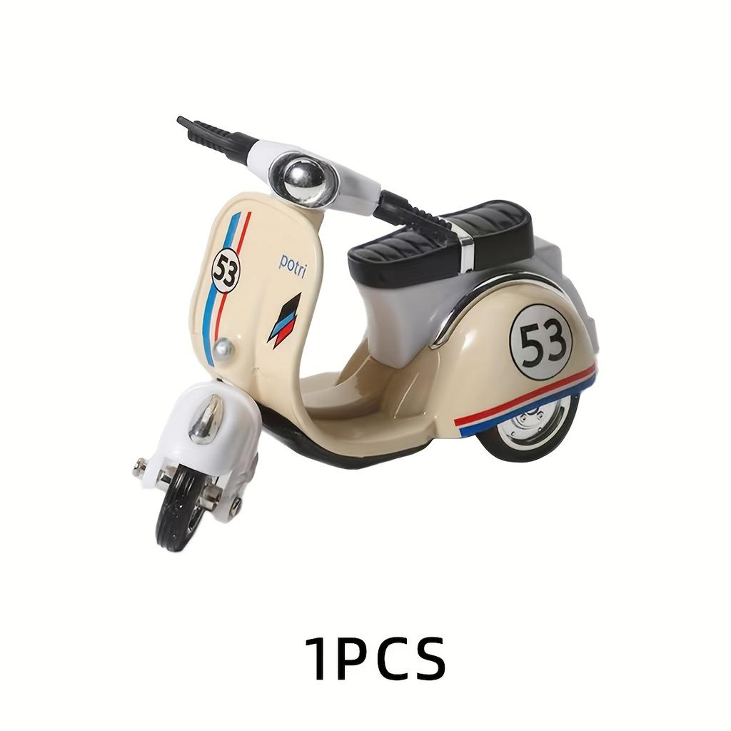 Винтажное пластиковое настольное украшение в форме скутера - Ретро стиль, красно-синие полосы, батарейки не требуются, идеально для дома, офиса, для использования в помещении/на улице