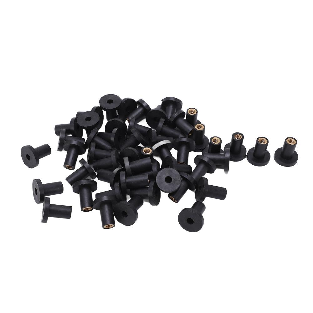 50PCS Black Rubber M5 Rubber Well Nuts Brass Thread Insert Fairing Mounting Nuts Motorcycle/Car