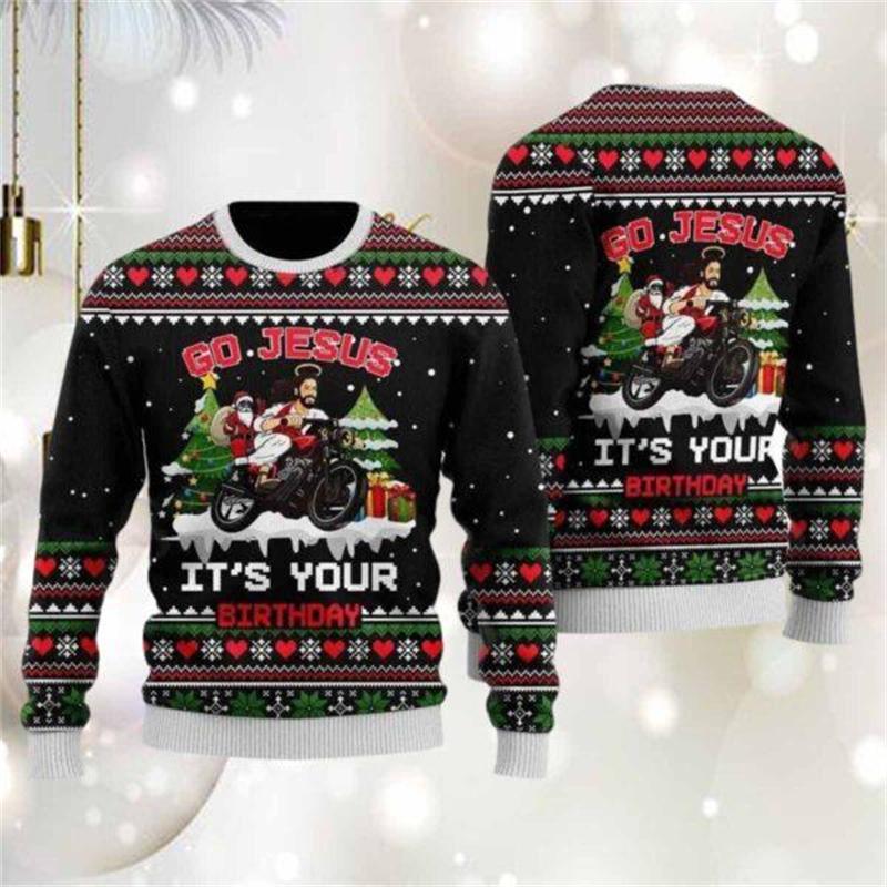 Funny Santa Claus Long Sleeved T-shirt Ugly Christmas Sweater for Men Women Fashion 3D Print Clothes Casual Unisex Tee Clothing