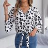 Women Spring Autumn Temperament Leopard Print V-Neck Long Sleeve Shirt Blouses