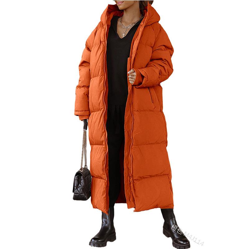 Women Winter Full Length Jacket Down Cotton Puffer Coat Fur Hooded Long Parka