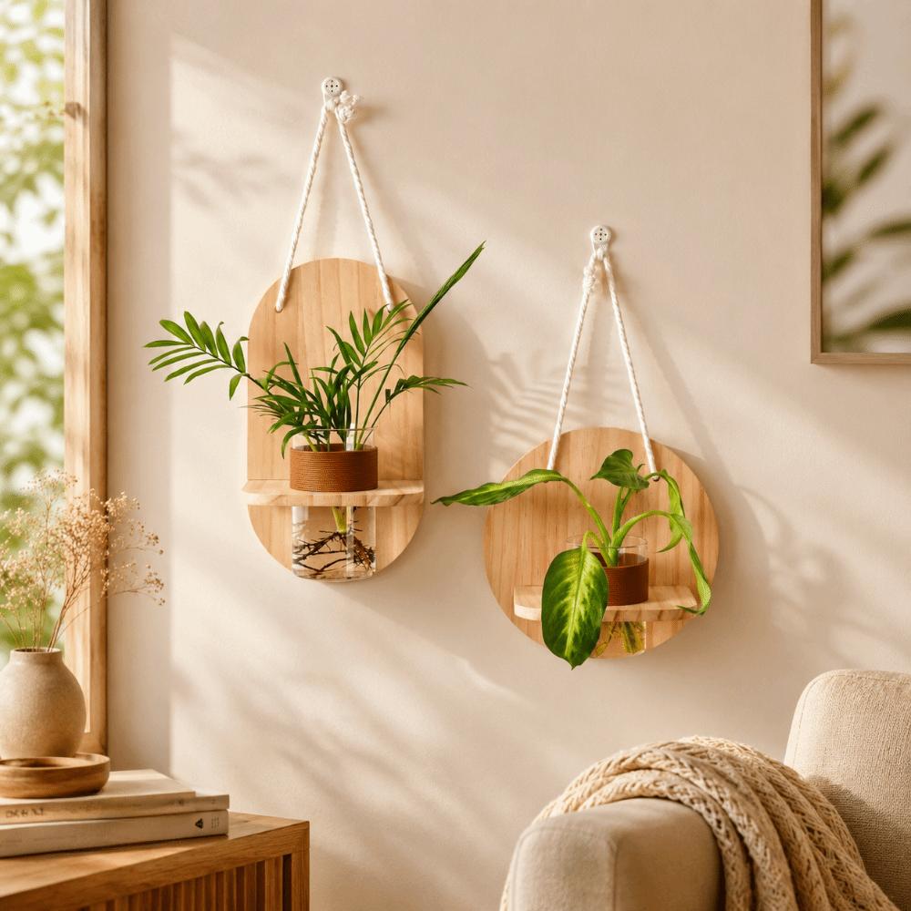 Wooden Wall Hanging Planter Holder Home Ornaments Hydroponic Planter Shelf  Hydroponics