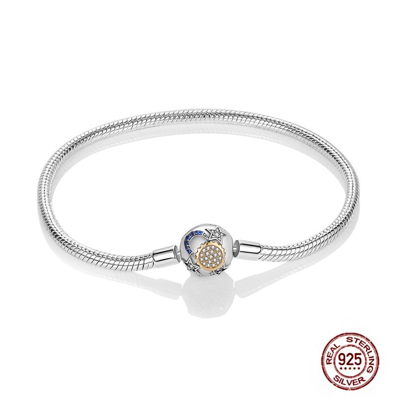 17-20CM Star Moon Bracelet 925 Copper Pink Heart Clover Charms Snake Chain Luminous Bracelet For Women DIY Birthday Zircon Gift