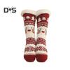 1 Pair Winter Floor Socks Thickened Fuzzy Plush Warmth Retention Christmas Elk Snowflake Print Leg Warmer Silicone Bottom Fall Winter Floor Socks