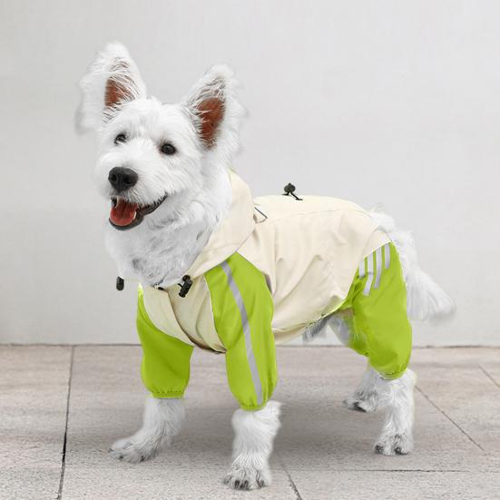 Дождевик для собак, водонепроницаемый дождевик с капюшоном, пончо с полным покрытием, светоотражающими полосками и отверстием для поводка для маленьких и средних собак