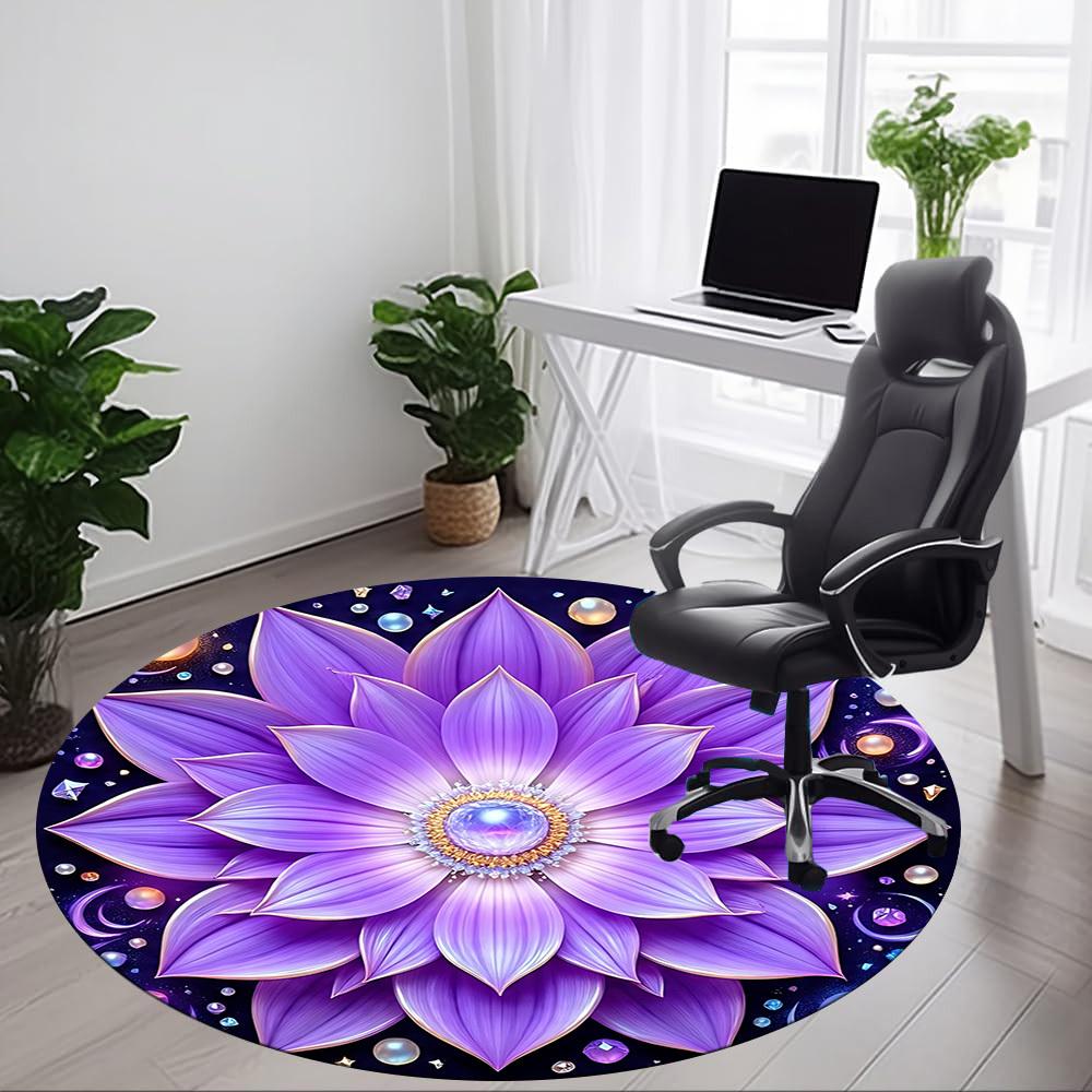 1pc Purple Lotus Mandala Chair Carpet for Office, Non slip, Soft and Durable Office Rug