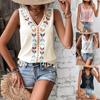 2025 Summer Women's Bohemian Chiffon Vest, V-Neck Embroidered Sleeveless Top With Fringe Hem, Ethnic Loose Fit Casual Tank For Beach & Festival