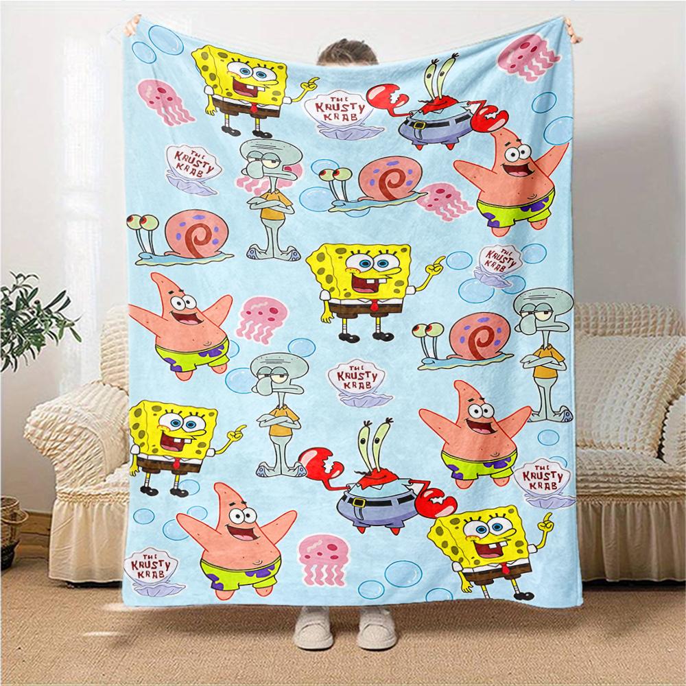 1Pc Spongebob Squarepants Characters Blanket Soft Throw Blanket For Home Bedroom Bed Sofa Travel Office Solid Christmas Blanket