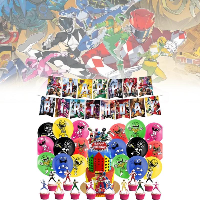 Украшения для дня рождения Могучих рейнджеров-морфингеров с воздушными шарами на тему динозавров и топперами для торта для мальчиков