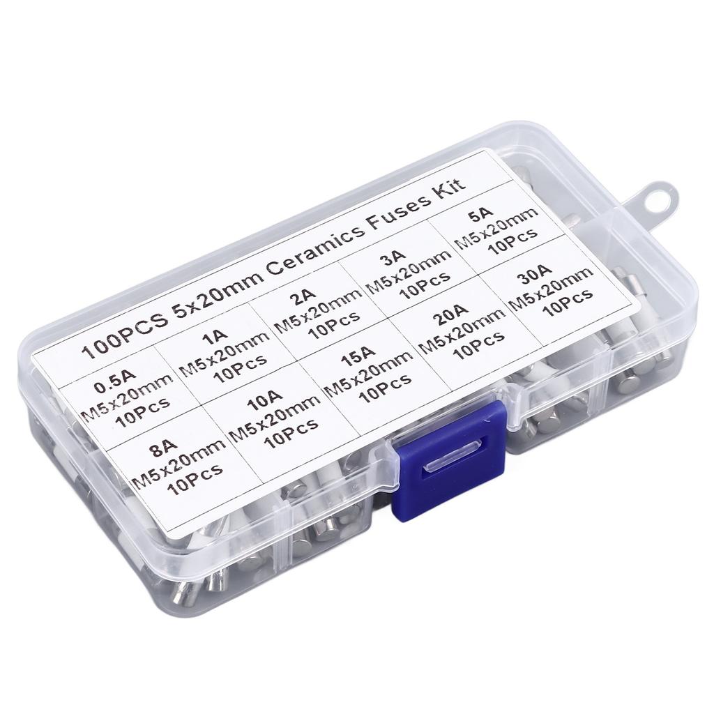 100 шт. набор трубчатых предохранителей 5x20 мм многофункциональные керамические трубчатые предохранители ассортимент комплект 250 В 0,5 А до 30 А
