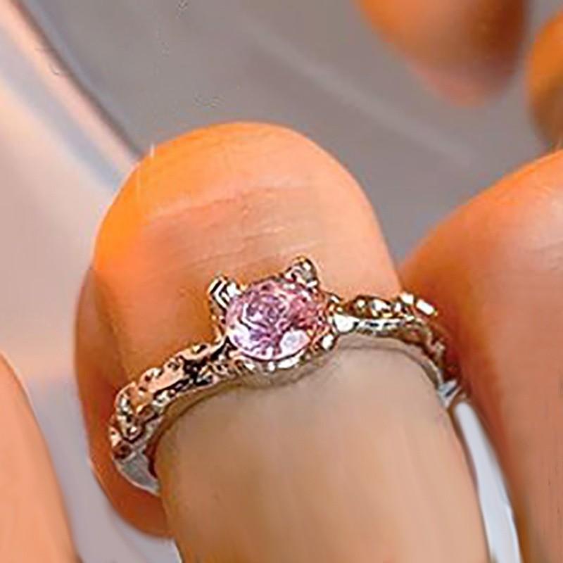 iF ME Zircon Silver Ring for Women Opening Sweet Pink Crystal Bow Heart Rings Accessories Jewelry