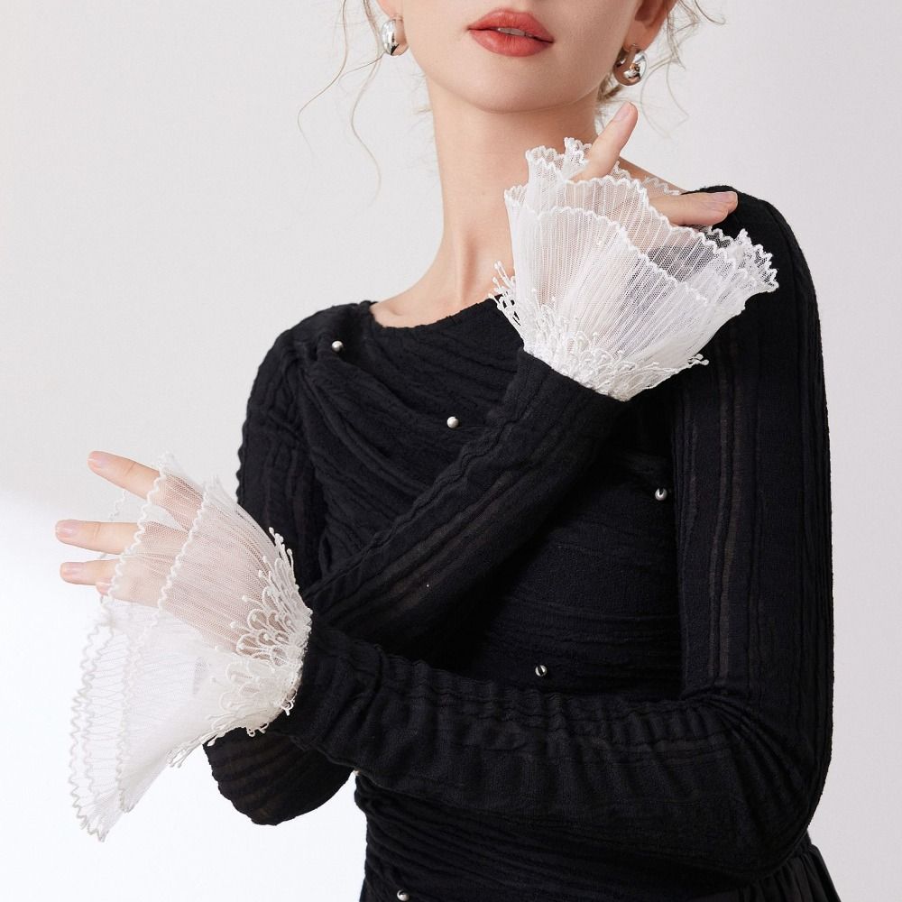 Flower Elastic Sleeve Cuffs Double Layer False Cuff Sleeve Lace Fake Cuffs Sweater Decorative
