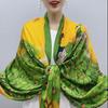 Sunscreen Exquisite Faux Silk Scarf Women Green Peacock Pattern Rectangle Shawl Costume Accessories