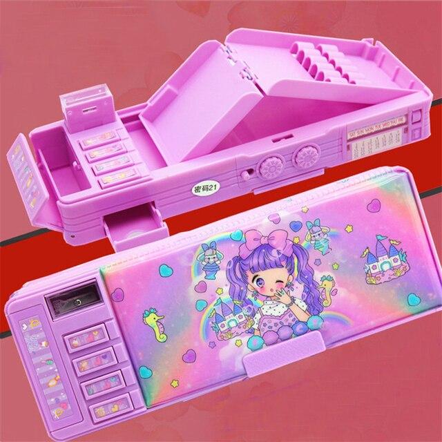 Pencil Case Cases Password Unicorn Estuche For Girls Estojo Cartuchera Escolar School Korean Stationery Cute Big Box Deformation