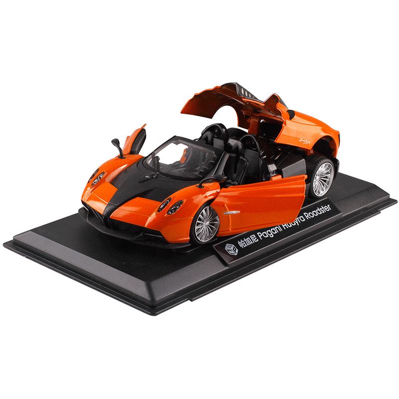 1:24-масштабная модель автомобиля Pagani Huayra Roadster, игрушки для мальчиков, игрушки в возрасте от 3 до 12 лет, автомобили с откатным механизмом, легкие двери и открывающийся капот
