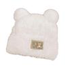 Women Knitted Hat Windproof Warm Solid Color Elastic Winter Hat Bear Ear Decor Cold Weather Plush Hat
