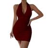 Women's V-neck Tight Short Dress Pleated Backless Sexy Slim Package Hip Dresses