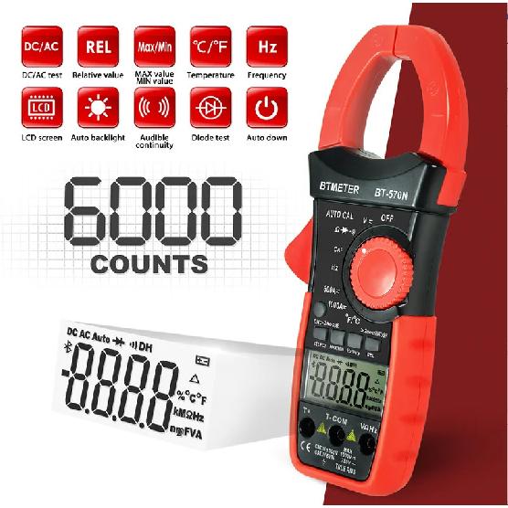 6000 Digits Auto Cal Clamp Multimeter - AC/DC Voltage Current Resistance with 1000A Capacity , -20 - 10000 ℃ , BTMETER BT-570N